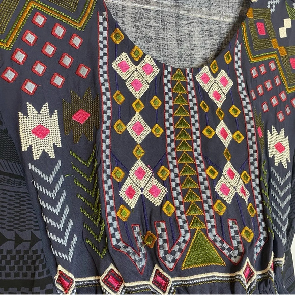 Anthropologie One September Barranco Embroidered  Navy Bohemian Blouse Tunic XXS - Picture 8 of 15